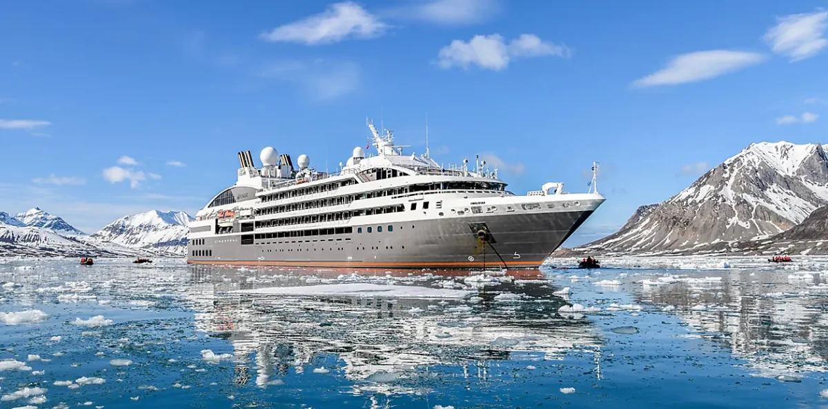 Ponant expedition ship in icy Arctic waters